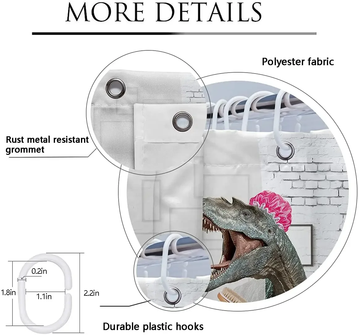 Funny Dinosaur Shower Curtain By Ho Me Lili Kid Cute Cartoon Animal Monster Girl Boy Polyester Fabric Waterproof  With Hooks