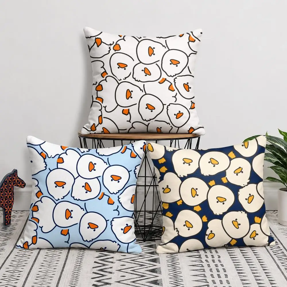 Cute Cartoon Duck Cushion Cover Short Plush Double Sided Printed Soft Pillow Case Home Sofa Decor Festival Gifts