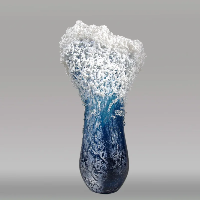 Neue kreative Wellenvase aus Kunstharz, handgefertigt, Heimdekoration, Design in Ozeanblau, Vase als Ornament, Raumästhetik, Vasen für Blumen