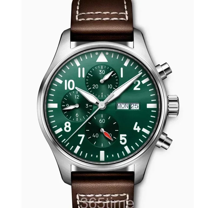 ساعة يد ميكانيكية أوتوماتيكية فاخرة للرجال مقاس 43 ملم من الفولاذ المقاوم للصدأ كبيرة من الجلد الأسود والبني