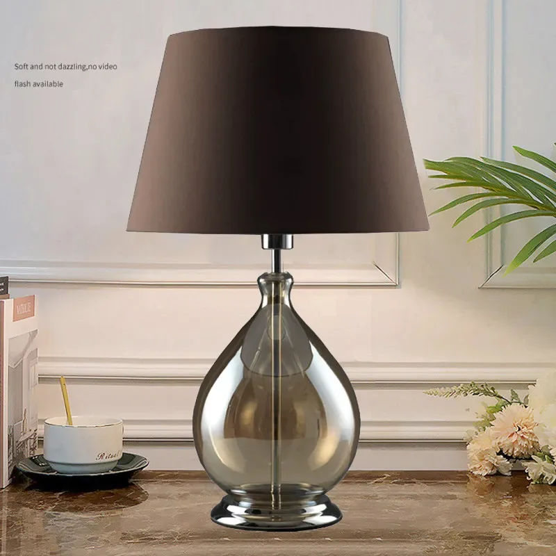 Modern simple living room bedside lamp bedroom hotel glass desk lamp glazed study lamp American light luxury vase