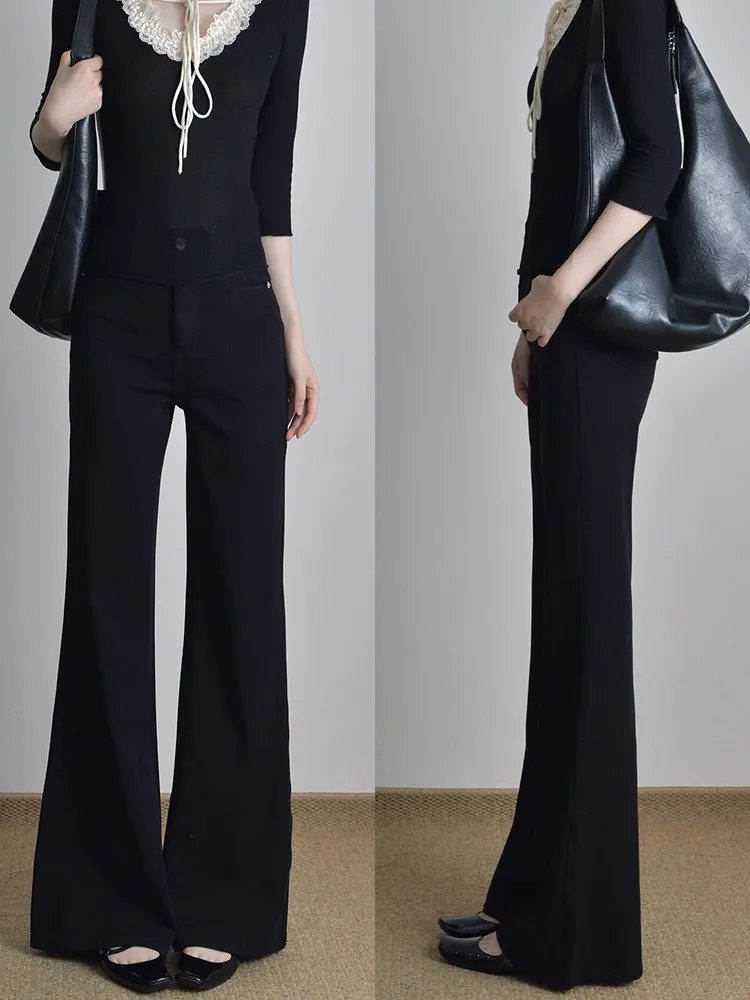 Black Elastic Micro Flared Jeans Women's Casual Non-Matching High Waist Cotton Stretch Denim Wear Resistant Autumn New Style