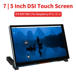 7 / 5 Inch DSI IPS Touch Screen for RPi 5 Capacitive Touch Display 800*480 LCD Monitor with Holder for Raspberry Pi 5 4B 3B+ 3B
