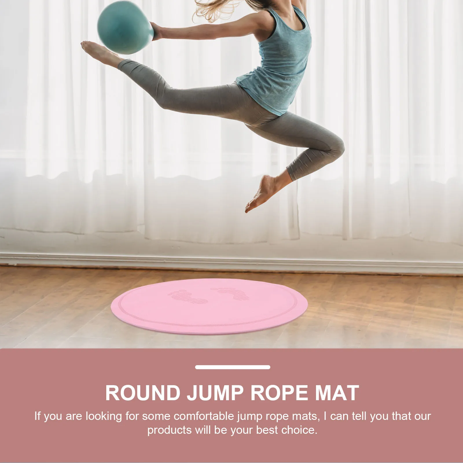

1pc Jump Rope Mat Circular TPE Skipping Pad Shockproof Non-slip Home Gym Exercise Fitness Yoga Supply Pink Footprint Pattern