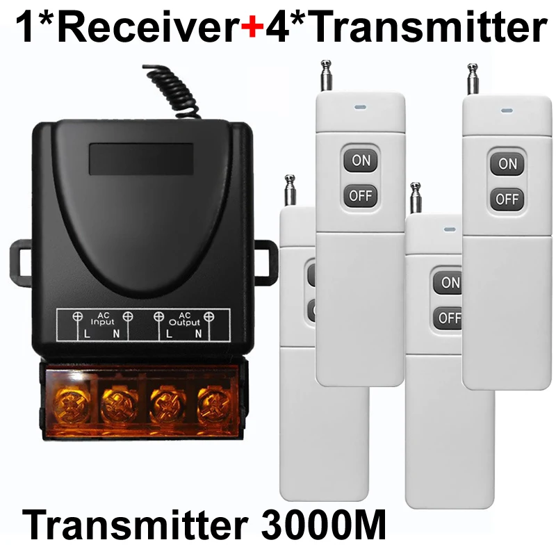 1000M-3000M 433Mhz Wireless Remote Control Switch AC 110V 220V 10A Motor Water Pump Door Receiver Distance Transmitter
