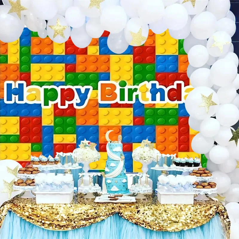 1pc Building Blocks compleanno Banner compleanno sfondo Building Blocks tema festa di compleanno decorazione forniture festa foto Bac