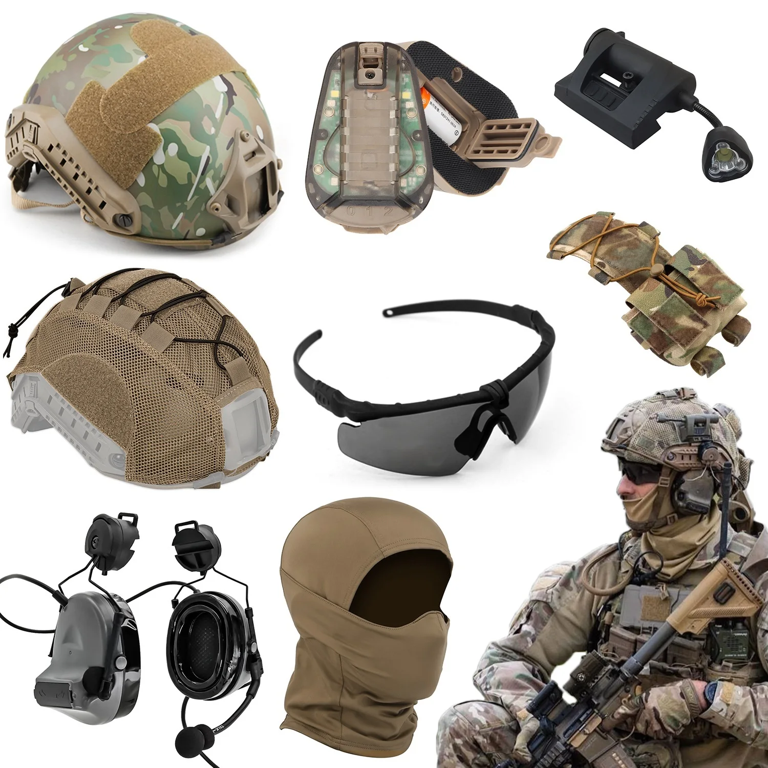 

Airsoft FAST Helmet, 35db HD Tactical Noise Cancellation Headset with Microphone, Helmet IR Strobe, UV Goggles for Shooting