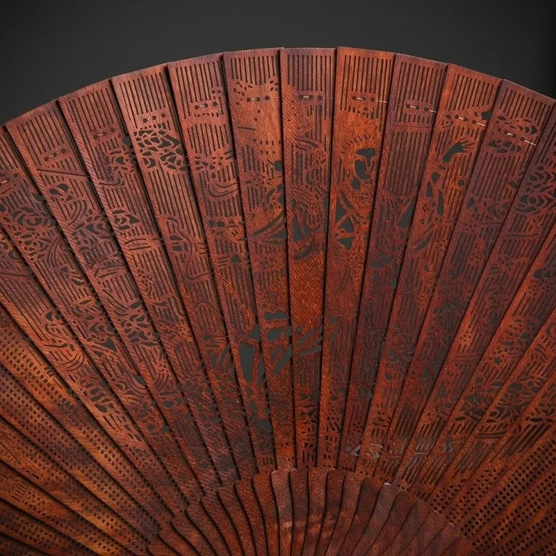 Small leaf red sandalwood fan Chinese style gift sandalwood fan hollow craft all wood folding fan