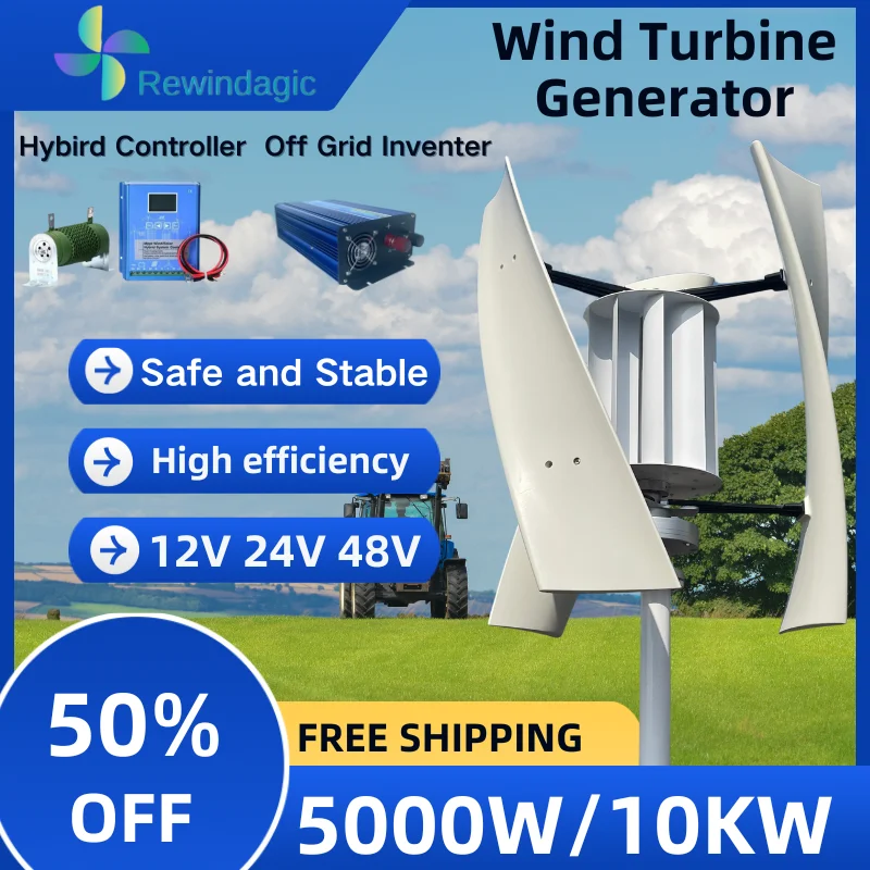 

wind turbine 5KW 10KW Vertical Axis Maglev Wind Turbine Free Energy Household Windmill Low Speed Home appliance 12V 48V 24V