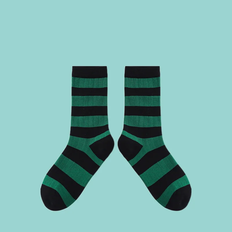 3/6 Pairs Fashion Men's Socks Green Striped Socks Mid-tube Socks Trend Summer Street Hip-hop Sports Personality Skateboard Socks