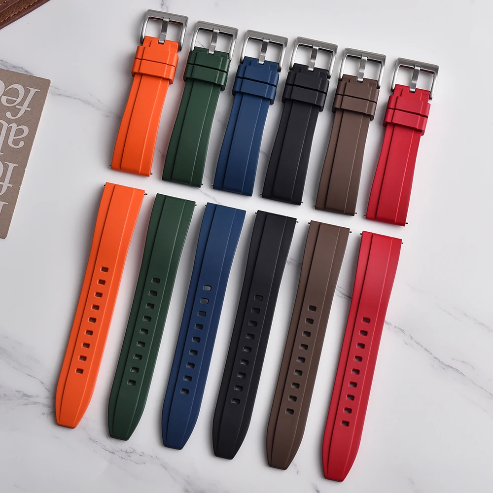 New Design Straight End Plane Vulcanized FKM Rubber Watch Strap 20mm 22mm 24mm Quick Release Watchbands