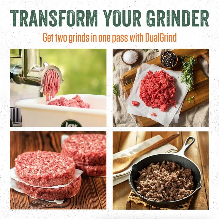 8 محول DualGrind مرفق مفرمة اللحم من الفولاذ المقاوم للصدأ للاستخدام المنزلي في المطبخ، حل طحن متين وفعال مثالي