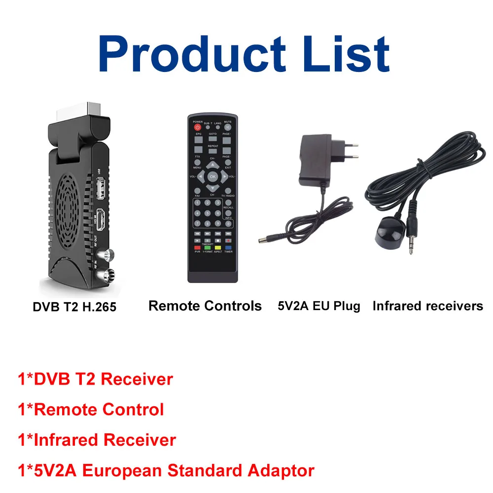 H.265 HD Digital DVB T2 Spain TDT Europe Terrestrial TV Receiver HEVC 265 Mini Scart DVB-T2 H.265 HD Decoder EPG Set Top Box