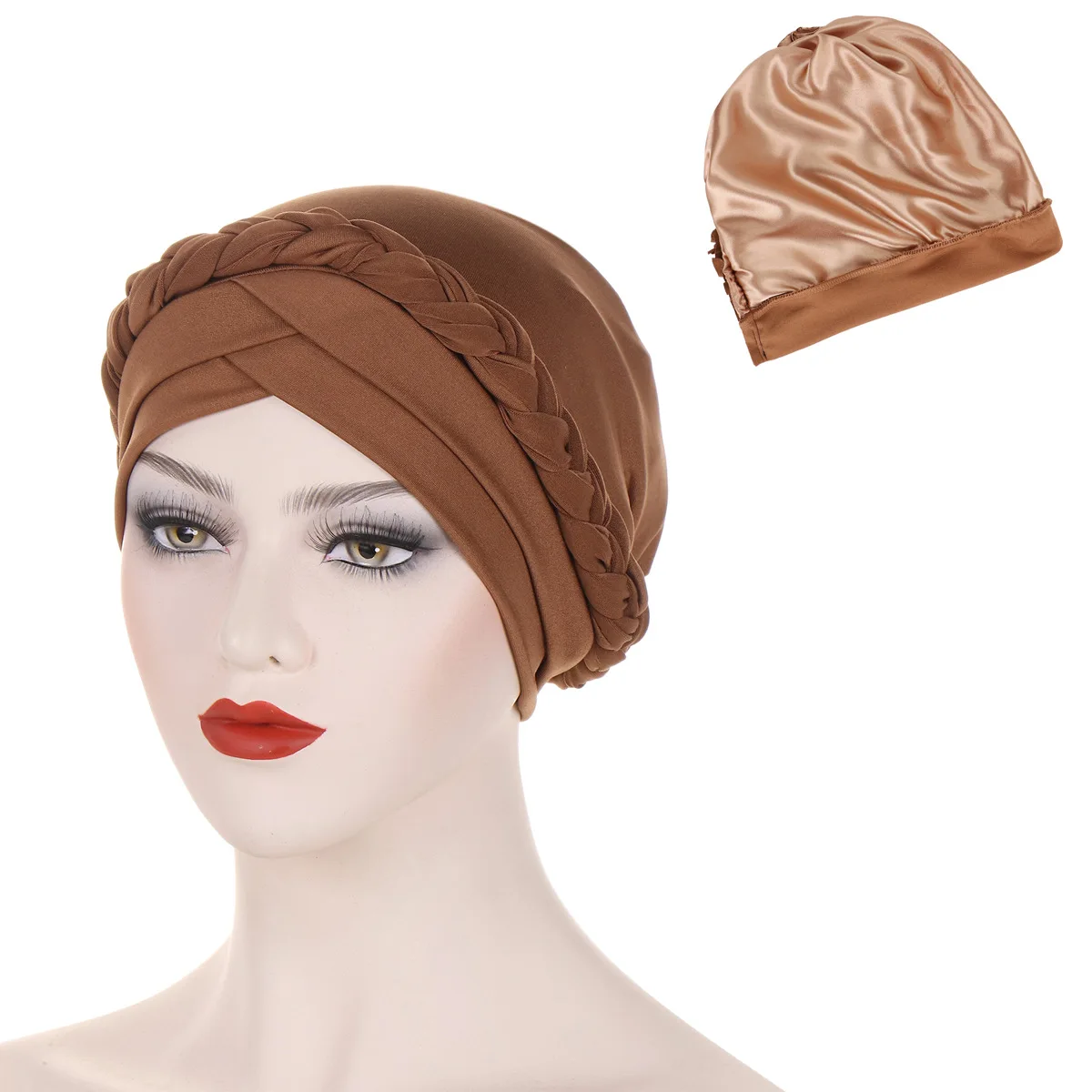 New Braided Turban Hat Women Forehead Cross Inner Hijab Islamic Head Wrap Muslim Headscarf Chemo Cap Headwrap Beanies turbantes