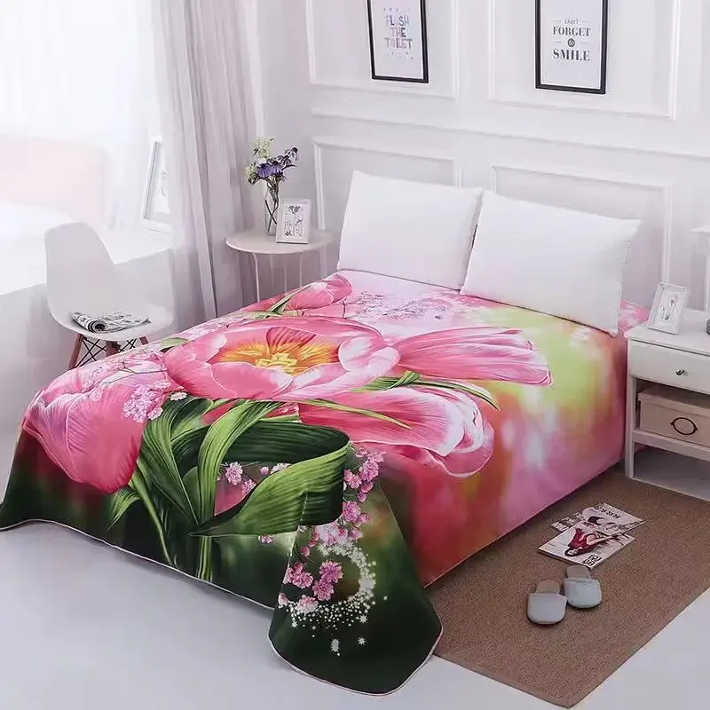 

1pc Floral 3D Printing Sanding Soft Flat Sheet Big Large Size 245x245cm Wedding Bed Sheet Thicken Twin Bedsheet No Pillowcase