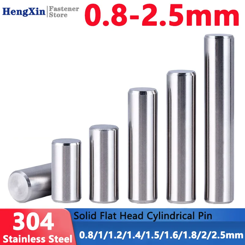 100pcs Dia 0.8-2.5mm Solid 304 Stainless Steel Flat Head Cylindrical Pin Locating Dowel 1/1.2/1.4/1.5/1.6/1.8/2mm Length 3-50mm