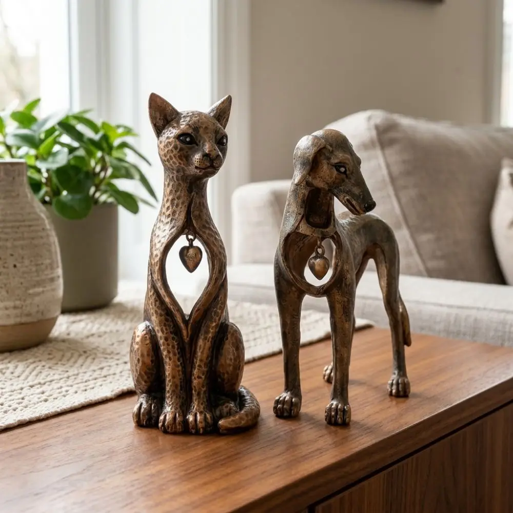 Resin Heart Cutout Sighthound Statue Artistic Rustic Vintage Cat Dog Sculpture Unique Minimalist Heritage Heart Dog Cat Figurine