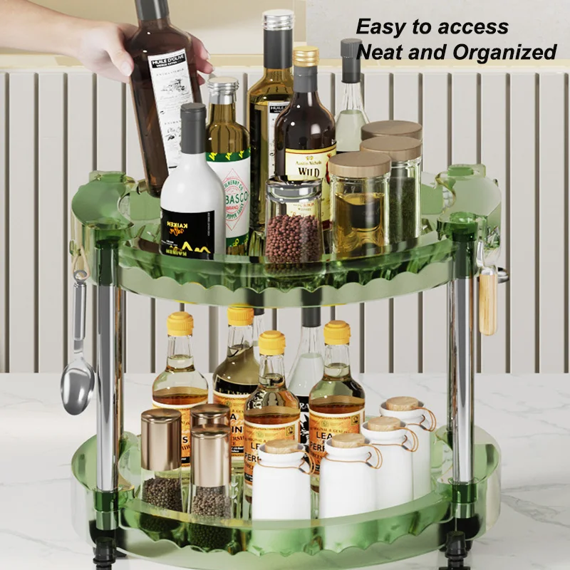 Kitchen Storage Rack Rotatable Spice Rack Countertop Seasoning Supplies Rack Multilayer Saving Space Salt Oil Organizer