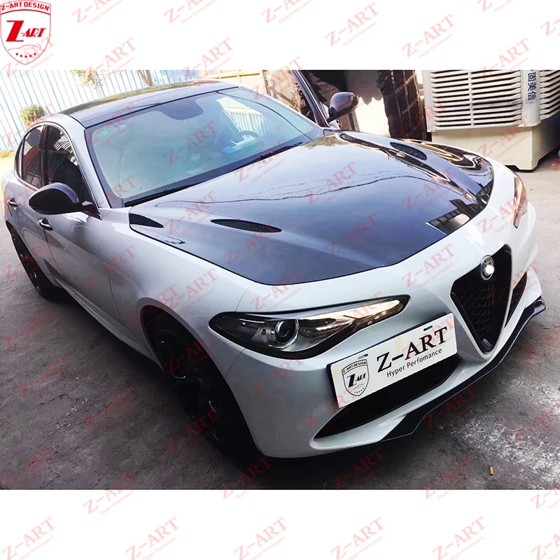 Z-ART For Giulia Dry Carbon Fiber QV Engine Bonnet for Giulia Prepreg Carbon Fiber Engine Hood for Alfa Romeo Giulia 2016+