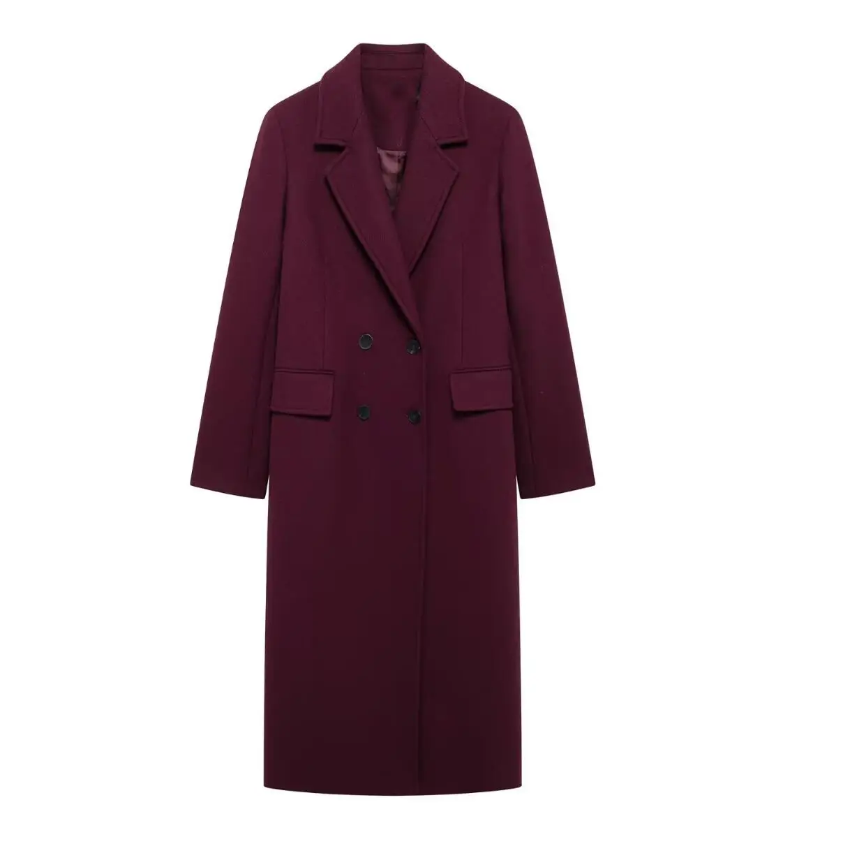 

New Women Fashion Burgundy Coat Double Breasted Long Sleeve Lapel Blends Jacket Autumn Winter High Street Outerwear
