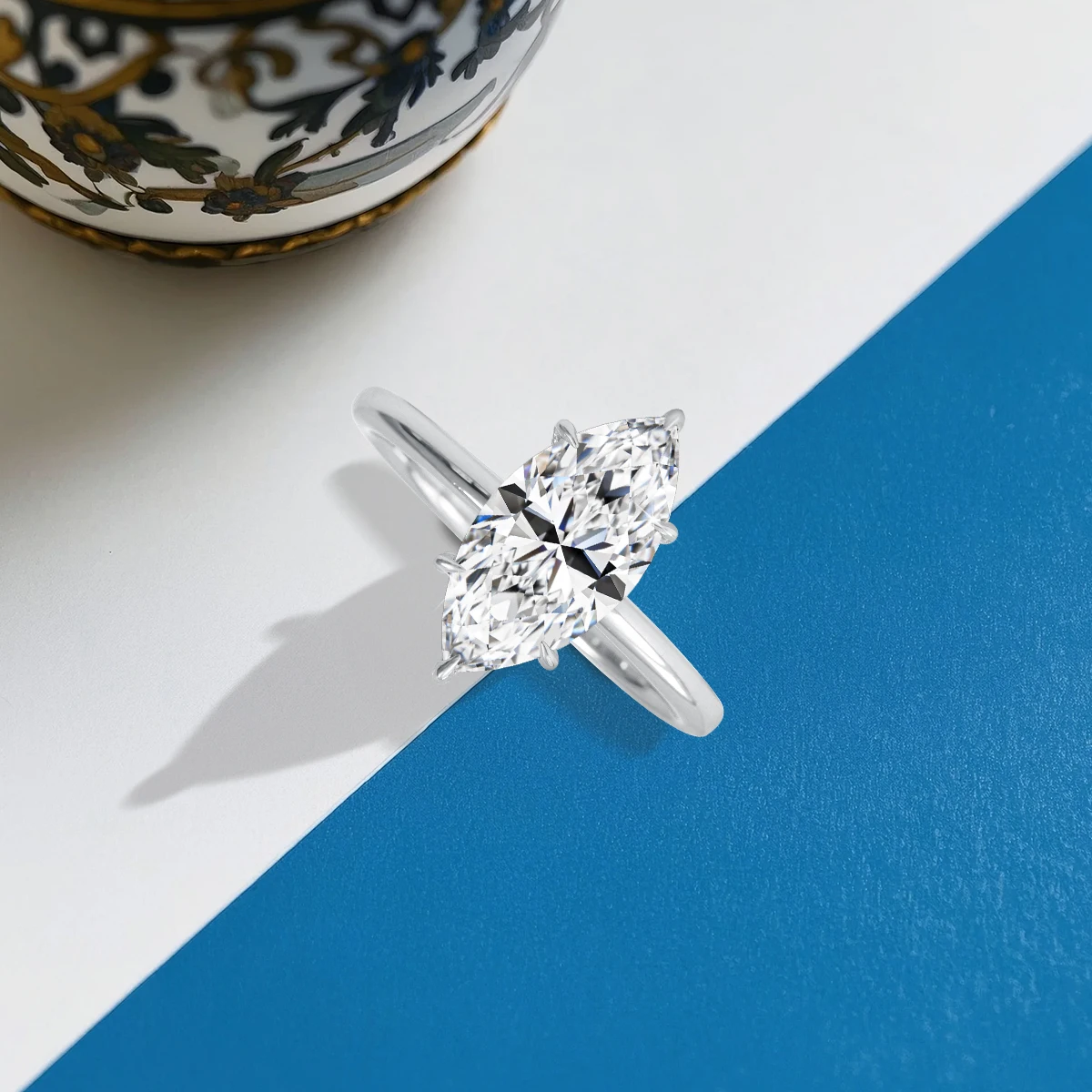 3 Karat Solitärring mit Marquise-Schliff aus Moissanit für Damen, 925er Sterlingsilber, 6-Krappen-Verlobungsring mit GRA-Zertifikat – Detail 3