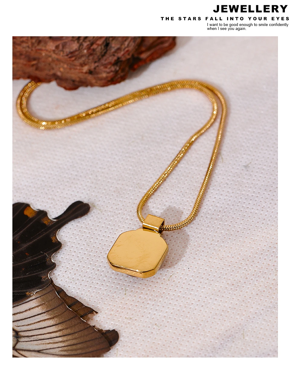 Yhpup High Quality Natural Tiger Stone Square Pendant Necklace Rust Proof Gold Color Fashion Collar Versatile Jewelry Gift