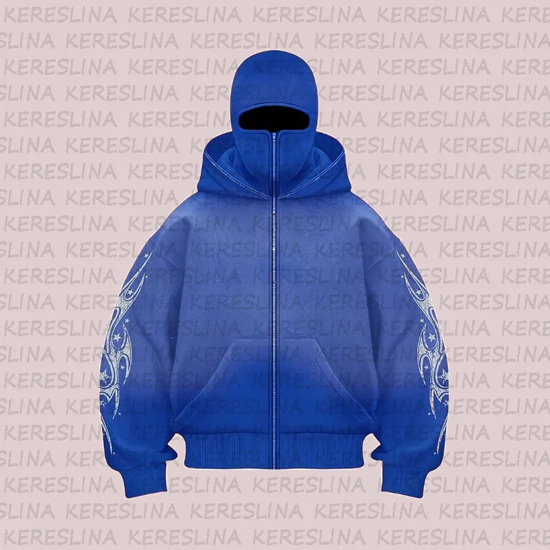 Balaclava Hoodies Fashion Integrated Double Layer Warm Windbreak Zip Up Hoodie Y2k Vintage Hip Hop Ninja Sweatshirt Streetwear