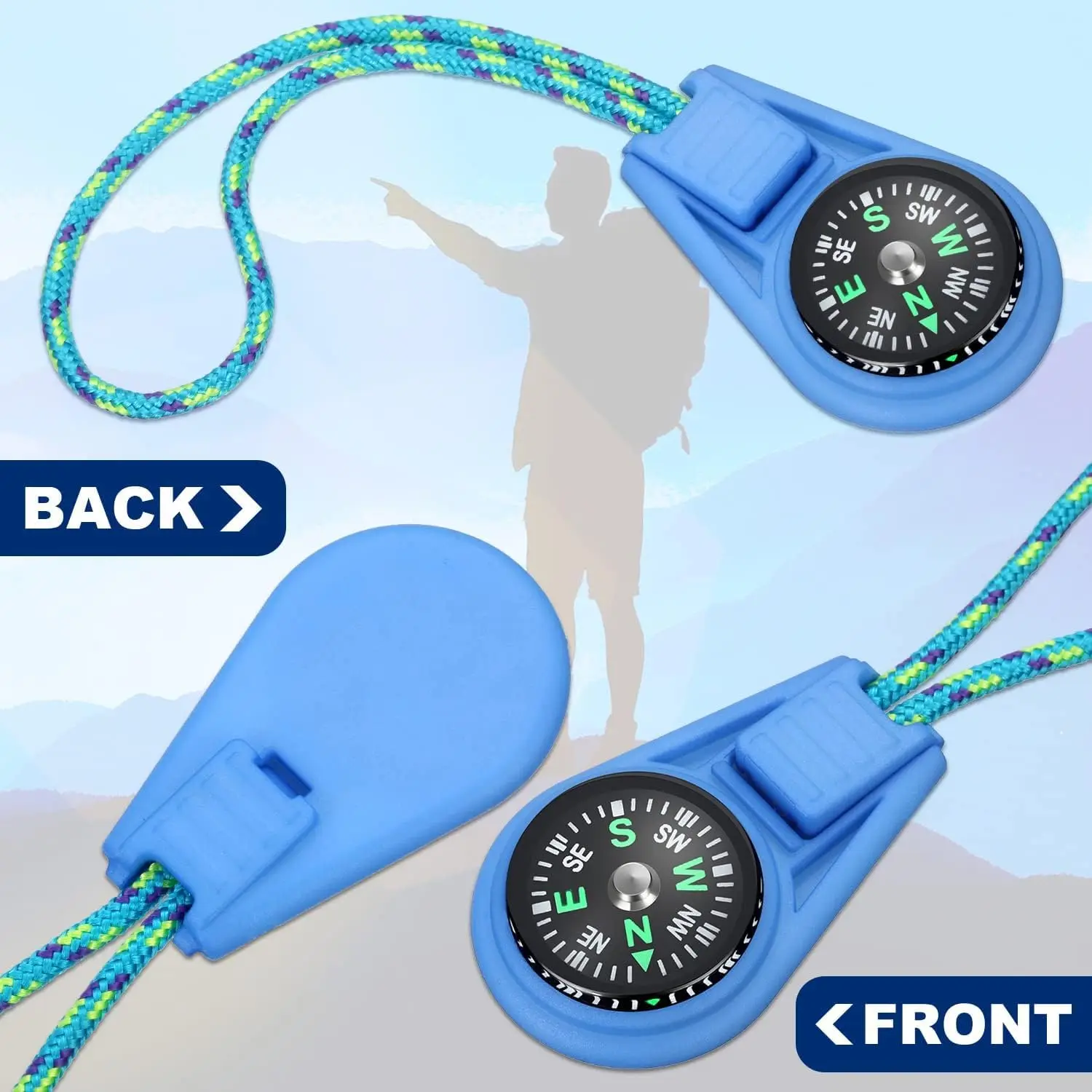 10 Pcs Multi-Color Mini Survival Compass Outdoor Camping Hiking Pocket Compass Liquid Filled Mini Compass on Cord for Emergency