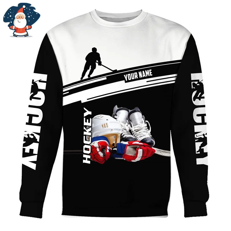 Hockey Custom Name 3D Printed Sweatshirts Hockey Lovers Graphic Round Neck Sweatshirts Gym Fitness Mens Clothing Fashion Sweater