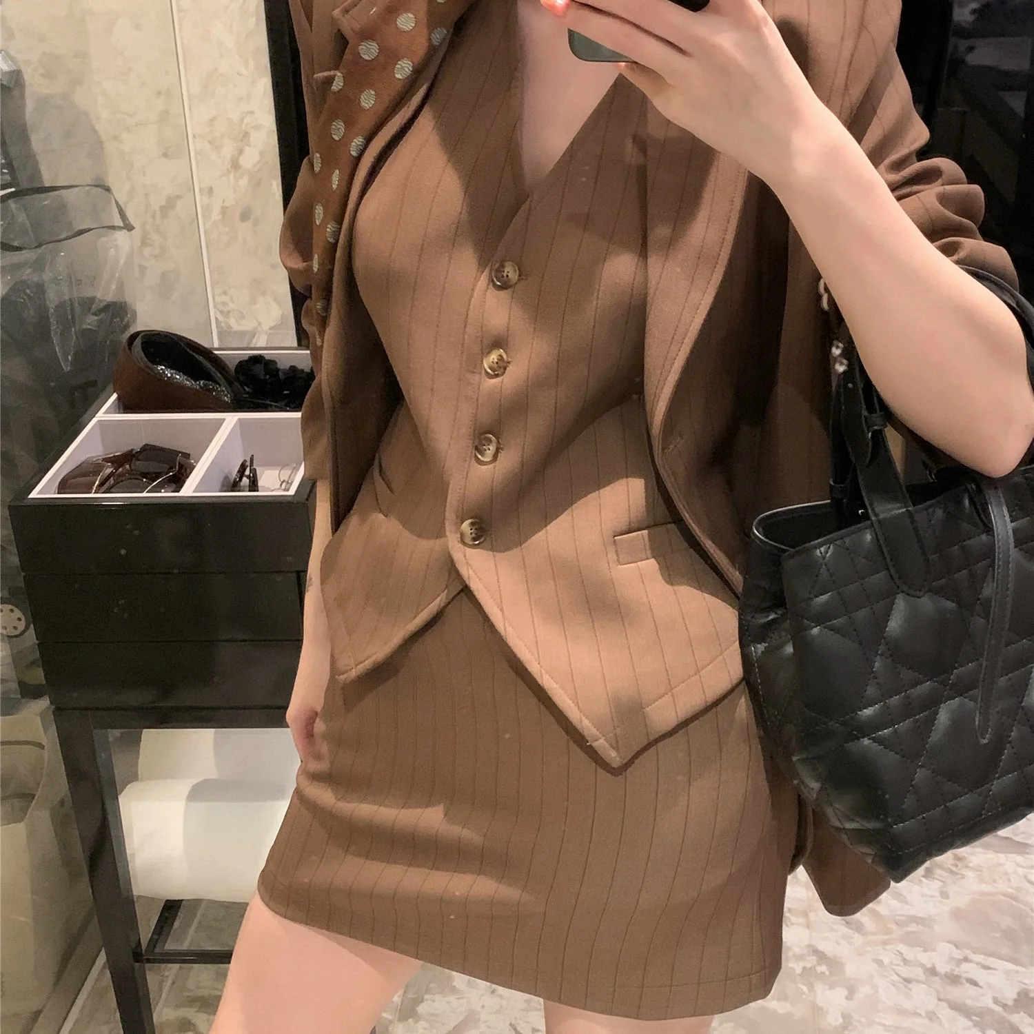 Coreano Sle Vest Suit Capispalla Pendolarismo Faion Set Ele Lady Autunno Inverno Donna Lungo Sve Tee Piece Set