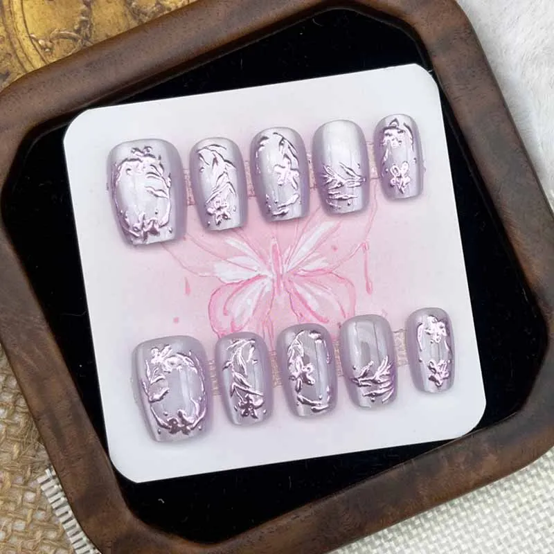 جديد الأرجواني المينا زهرة مذهب نصف اليدوية يرتدي درع قصير نمط انفصال القط العين مسمار رقائق تظهر نمط الطالب الأبيض