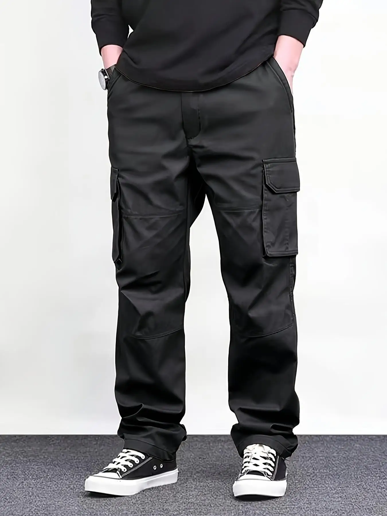 Men's Regular Plain Overalls with Drawstrings and Large Flap Pocket Pantss, Functional Multi-Pocket Straight Pants, Suitable for Holiday, Street, Daily Leisure, Running, Multi-Scenario, Suitable for All Seasons view 3