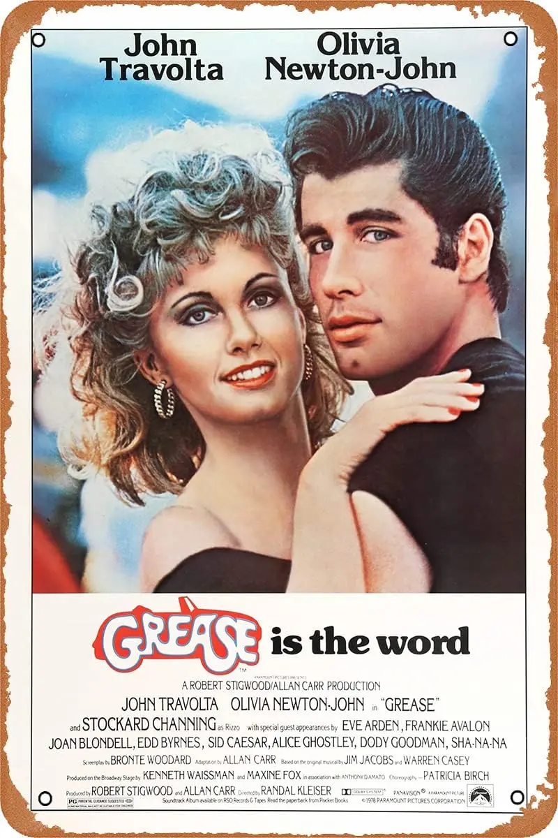 QIAN&XII Grease Movie Poster Retro Metal Sign Vintage Tin Sign for Cafe Bar Man Cave Office Garage Home Wall Decor 12 X 8 in