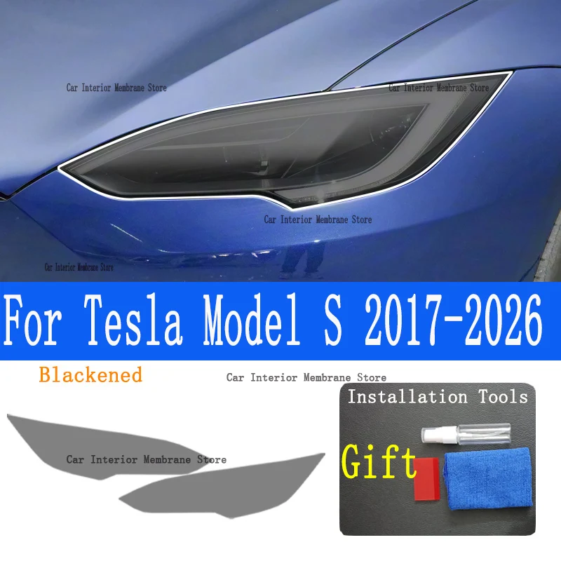 

For Tesla Model S (2017-2026) TPU smoked black light film modification accessories, car light protection film