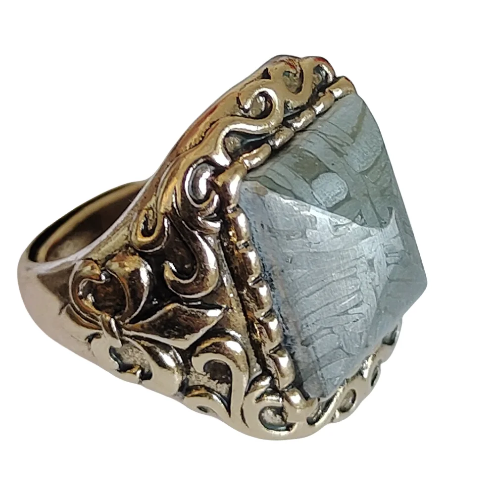 High quality natural iron meteorite Mosaic ring Mosaic meteorite live ring can be adjusted size