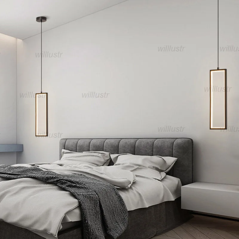 

Copper Rectangle LED Pendant Lamp Creative Geometric Frame Suspension Light Hotel Cafe Bar Silica Gel Hanging Ceiling Chandelier