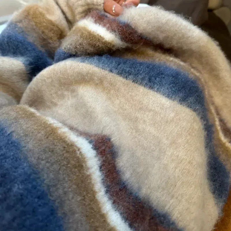 Pullover Frauen Gestreiften Oansatz Verdickt Gestrickte Weiche Alle-spiel Herbst Winter Pullover Ins Koreanische Mode Sanfte Stilvolle Chic