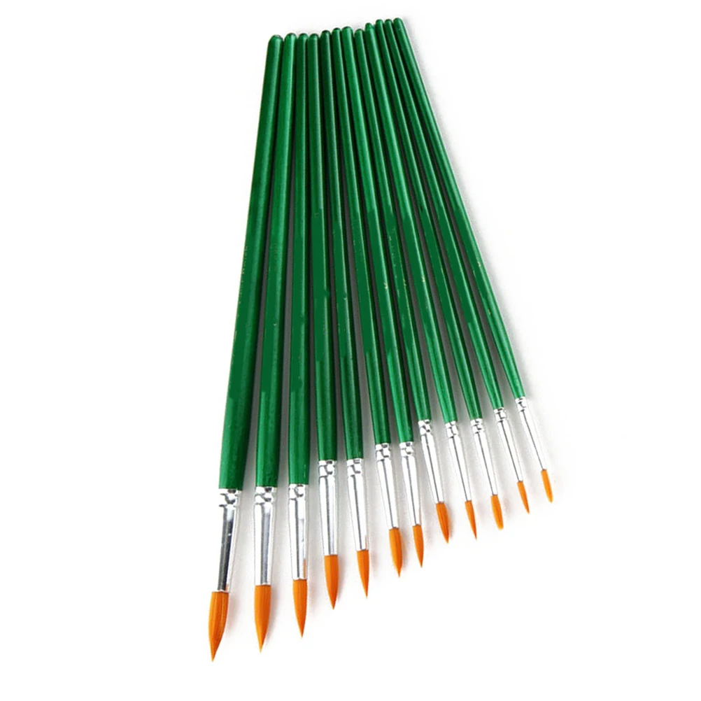 

12 Pcs Pointed Watercolor Brushes Set Acrylic Oil Painting Green Nylon Hairs Art Supplies Students Kids School Hobby