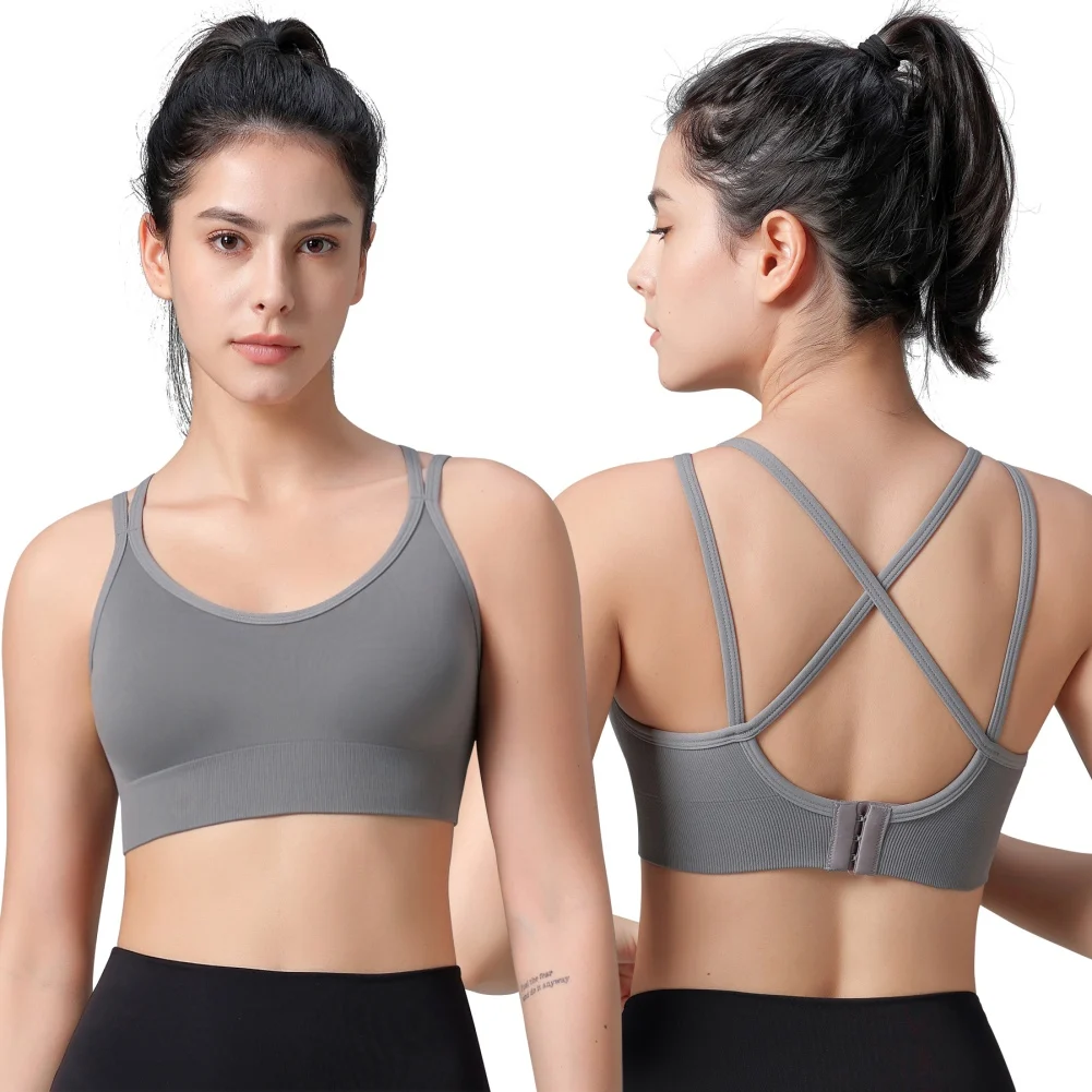 Cross Back Shockproof Sport Bra No Trace Removable Pad Bra High Elastic Fitness Wireless Bralette Woman Underwear