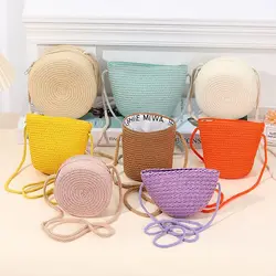 Straw Crossbody Bag Fashion Soft Handle Simple Straw Handbag Large Capacity Children Beach Bag Travel