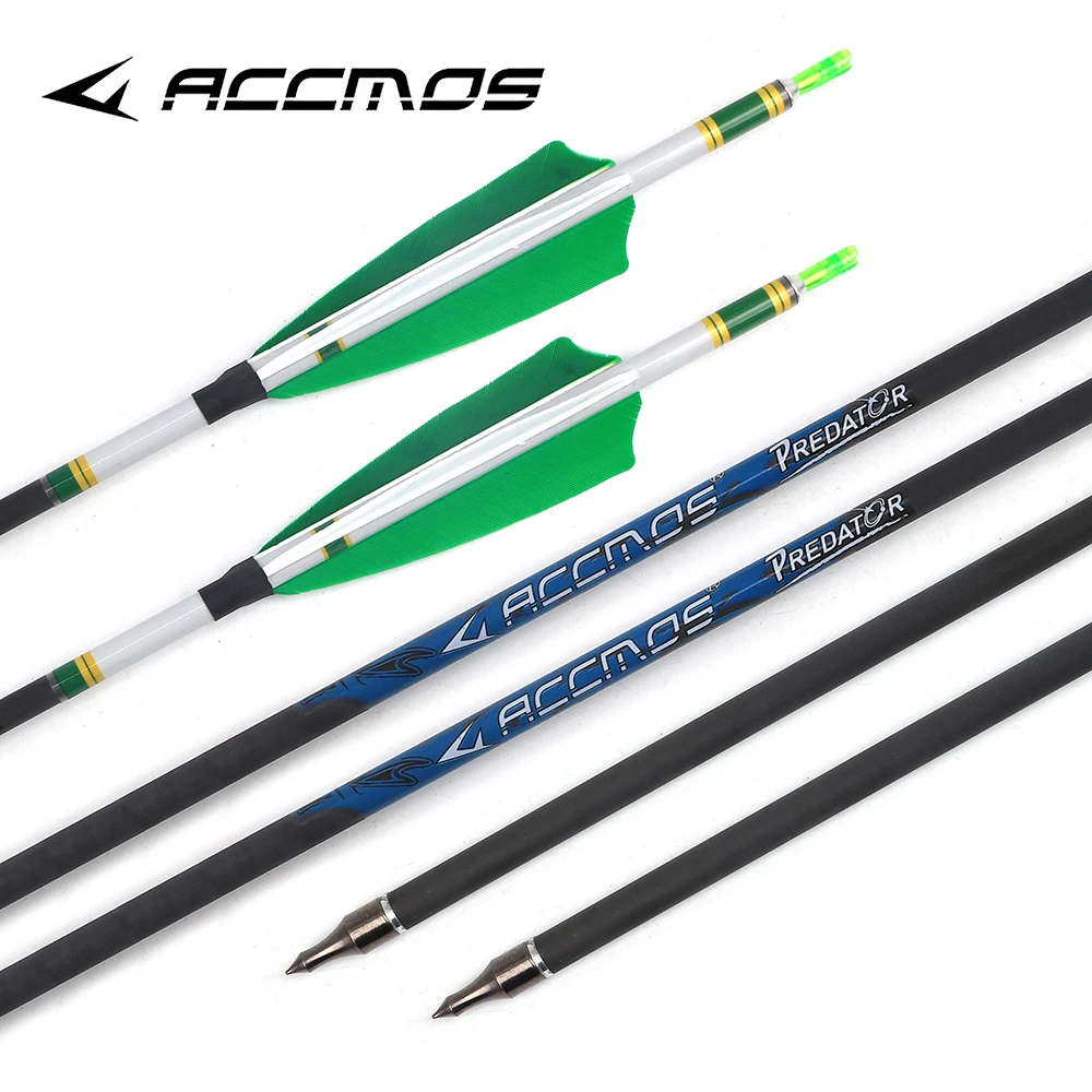 

12pcs ID6.2mm Pure Carbon Arrow 31inch Sp250-800 Shaft with Hot Shrink Sticker 4'' Shield Feather Archery Hunting Accessory