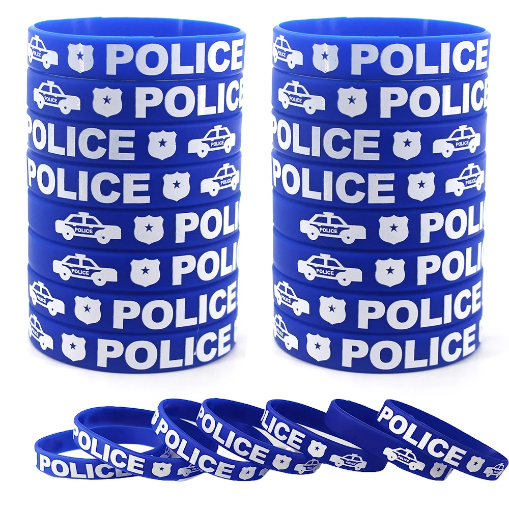 5–50 Stück Polizei-Partygeschenke, Gummi-Armbänder, Geschenke, Taschen, Stuffers, dehnbare Silikon-Armbänder, Polizei-Geburtstagsparty-Dekorationen – Detail 3