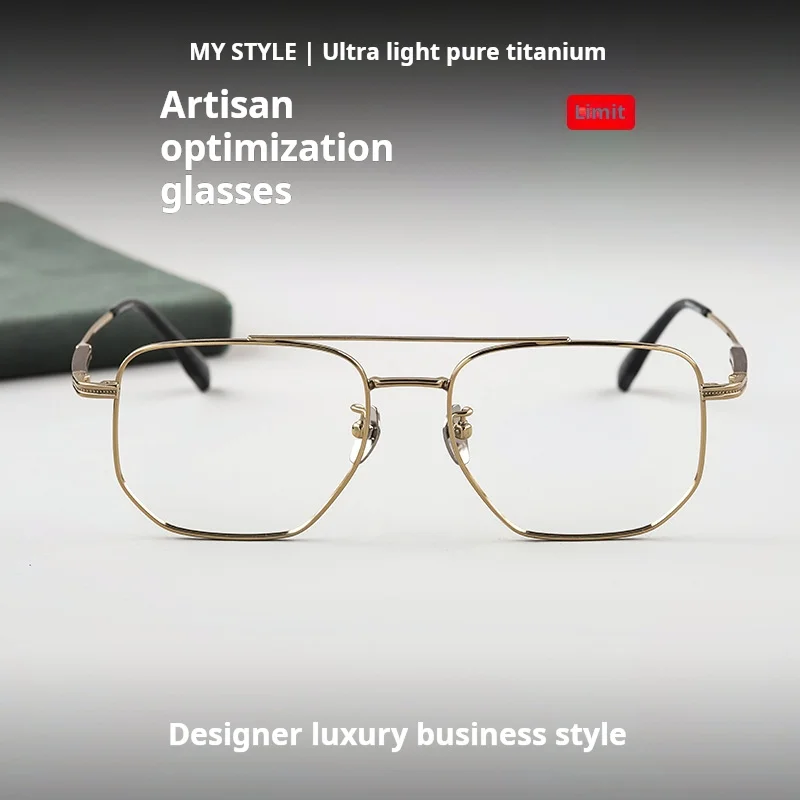

Xbora Fashion Handmade Retro Pure Titanium Glasses Frame Double Beam Pilot Men Prescription Optical Eyeglasses 606