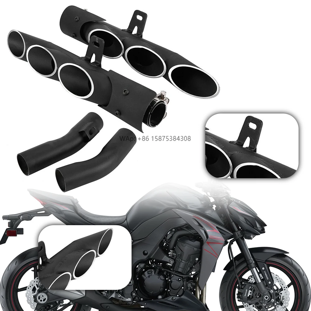 Black Stainless Steel Exhaust Middle Pipe Tailpipe Kit for Z1000 2010-2016