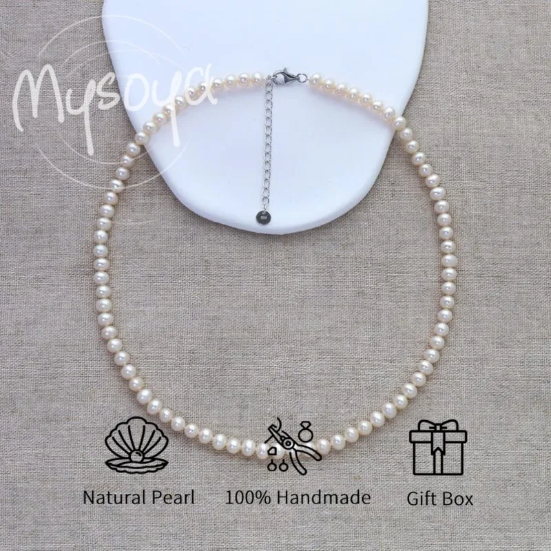 

Ожерелье MYSOYA с белым пресноводным жемчугом 4-5 мм с подарочной коробкой, для нее/Хим, подарок на день рождения/свадьбу/Рождество/Новый год