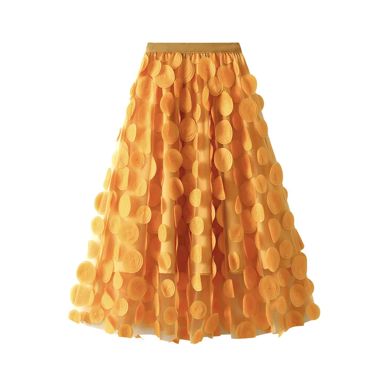 New Trendy Round Point Elastic High Waisted A-line Fluffy Skirt For Women PY26025
