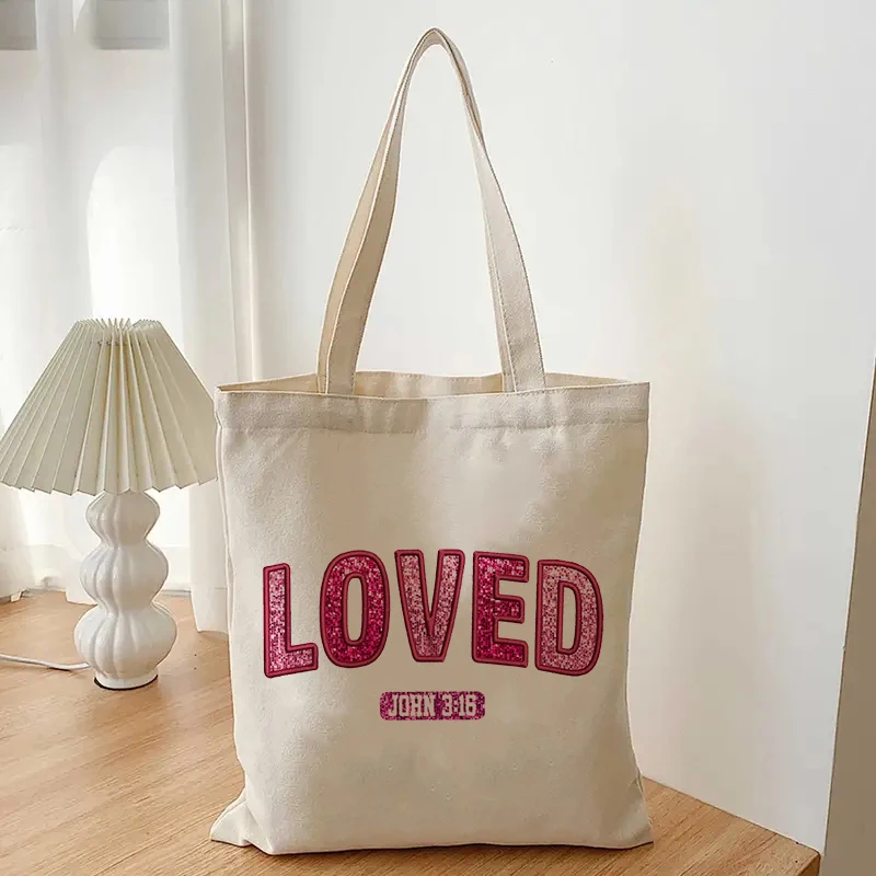 Bolsa de lona con patrón de Love John para mujer, bolso de mano de moda, almacenamiento de libros, almacenamiento de viaje, regalo de embrague, estuche de alta capacidad, 1 unidad