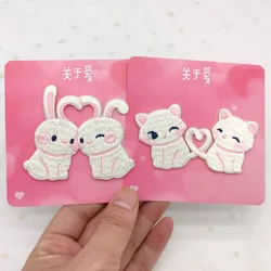 Rabbit Cat Animal Embroidery Patches For Clothing Self-adhesive Stickers Iron Sewing Accessories Appliques DIY Love Series