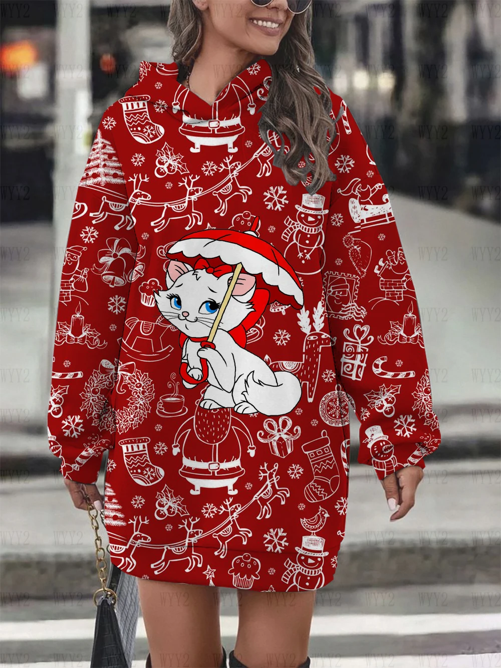 جديد ديزني عيد الميلاد ماري القط البلوز هوديي اللباس البلوز المطبوعة أزياء الشارع نمط قميص رياضي الملابس النسائية #1