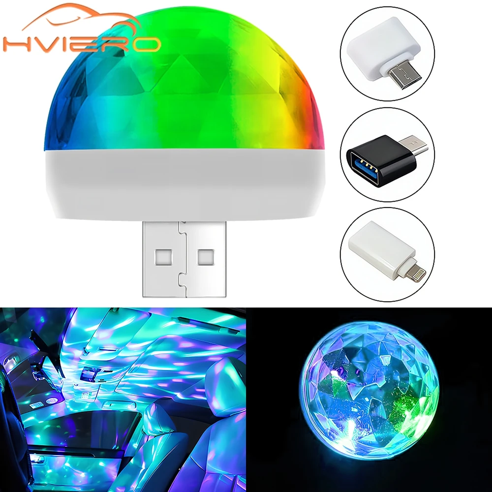 

Car Led Auto Lamp USB Ambient Light DJ RGB Mini Colorful Music Sound USB-C Interface IOS Holiday Party Karaoke Atmosphere Bulbs